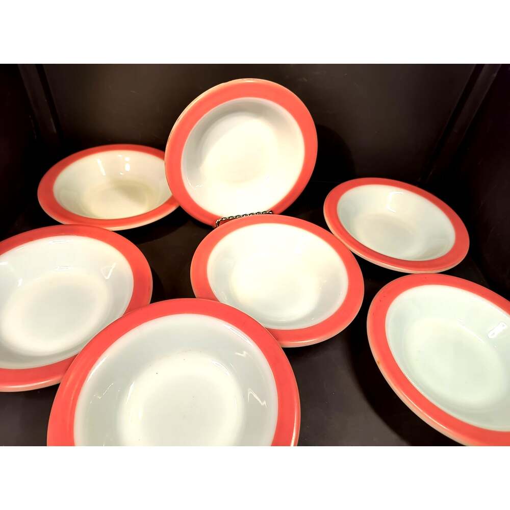 2256. Set of 7 Pink Flamingo Corning Bowls Restaurant Ware Gaffer Backstamp